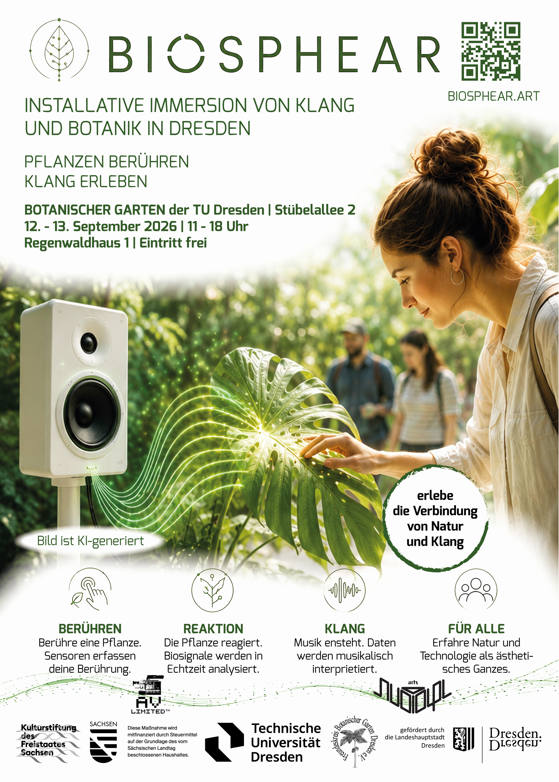 BIOSPHEAR Poster - Installative Immersion von Klang und Botanik im Botanischen Garten Dresden, 12. bis 13. September 2026